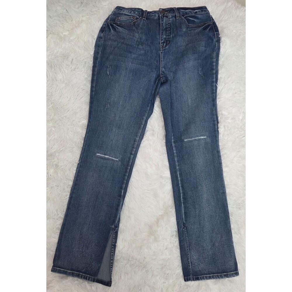 Tru Luxe Jeans Womens Size 8 Blue Stretch Denim Slim Straight Distressed Raw Hem